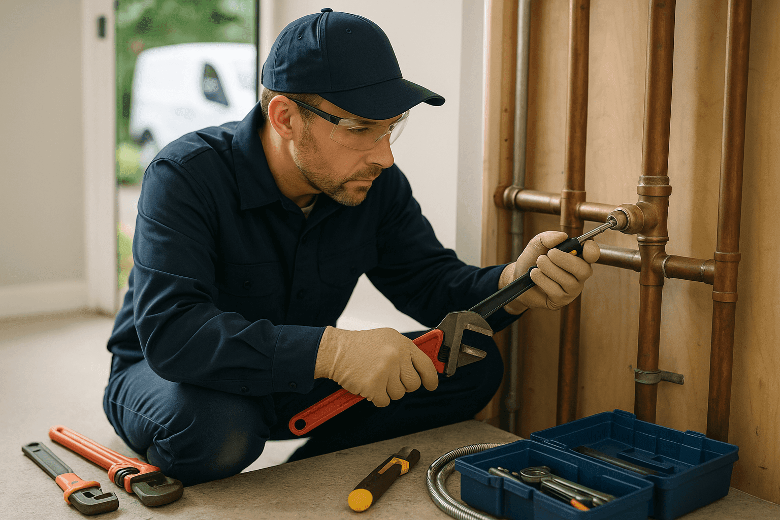 Plumber inspecting residential water pipes to prevent plumbing emergencies